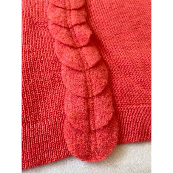 Anthropologie Moth Women's Coral Orange Wool Sweater With Leaf Appliqué Trim Y2K - Picture 5 of 11